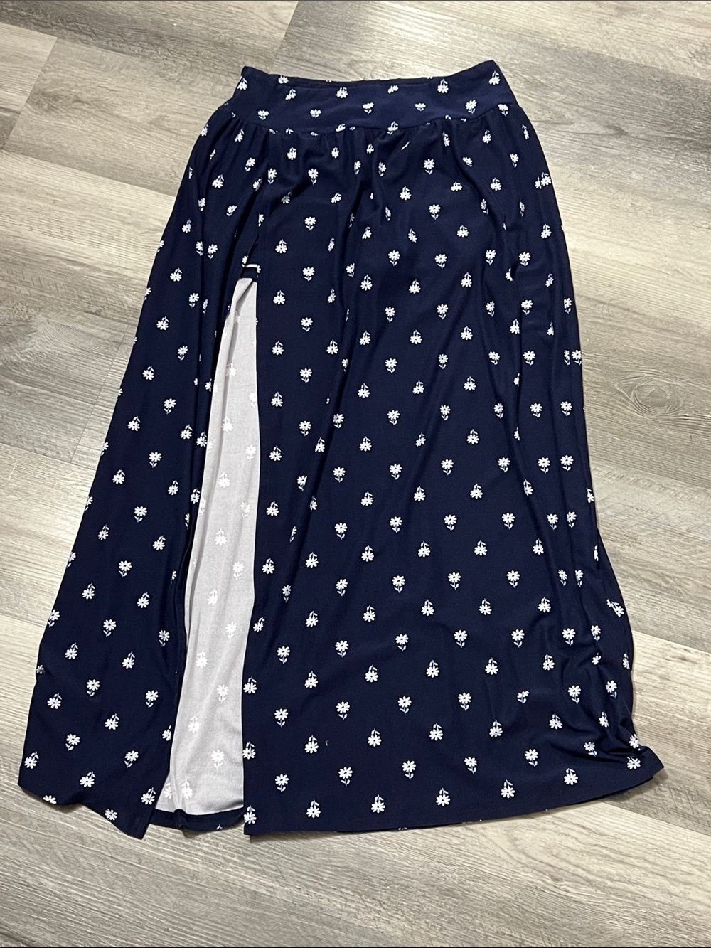 Derek Heart Navy Floral Maxi Skirt with Side Slit